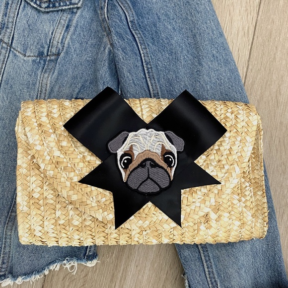 Pug Rattan Straw Clutch - Picture 1 of 6